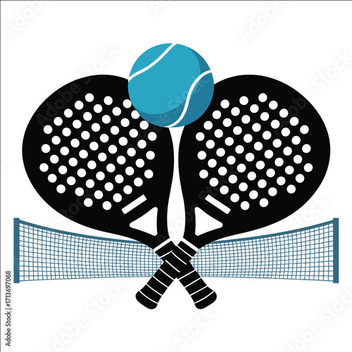 Padel Rackets with Ball and Net Sports Illustration Design