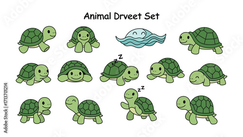 Playful Turtle Illustrations: A whimsical collection of charming turtle illustrations, each with unique poses and expressions, perfect for adding a touch of playful energy to any creative project. 