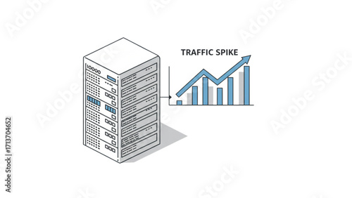 Advanced Server Infrastructure Traffic Spike Visualization with Scalability Analytics and Performance Optimization Strategies for Cloud Computing Environments ,with white Transparent background