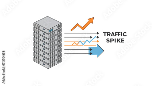 Advanced Server Infrastructure Traffic Spike Visualization with Scalability Analytics and Performance Optimization Strategies for Cloud Computing Environments ,with white Transparent background