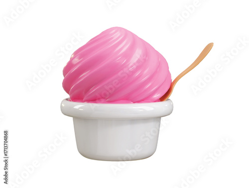 Cup ice cream with spoon icon 3d render concept of sweets strawberry delicious dessert with disposable cup icon vector illustration