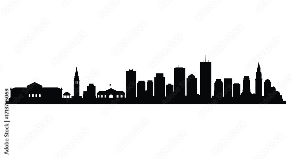 Naklejka premium A striking black silhouette of a modern city skyline against white