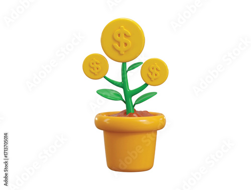 Dollar investment icon 3d render concept of Money tree plant with coin dollar, business profit, investment finance education, business income, business development icon vector illustration
