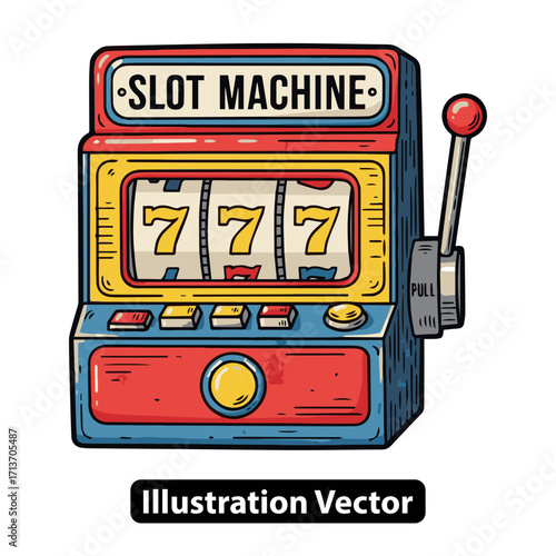 Classic Slot Machine Illustration Featuring Lucky Sevens and a Retro Design
