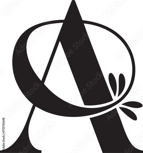 A Artistic stylized black letter Floral botanical alphabet "A" with floral design showcasing elegance and creativity in typography,  Letter with plants and flowers. Vector lettering isolated appearanc