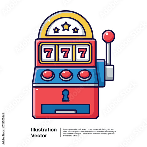 Vector Illustration of a Slot Machine with Winning Combination of Sevens and a Lever to Play