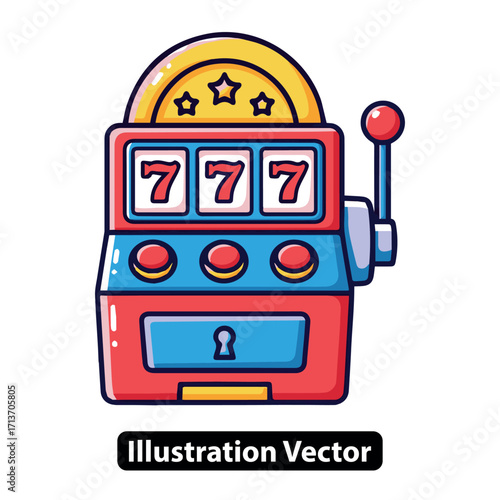 Classic red slot machine illustration with lucky sevens and golden coin for casino entertainment and gambling success