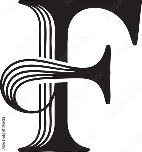 A Artistic stylized black letter Floral botanical alphabet "F" with floral design showcasing elegance and creativity in typography,  Letter with plants and flowers. Vector lettering isolated appearanc