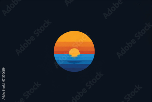 Abstract Sunset Over Ocean Horizon Minimalist Illustration Design with Vivid Colors and Calming Visual Composition