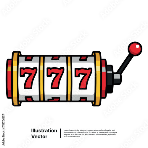Vector illustration of a classic slot machine hitting the 777 jackpot, a concept of luck and fortune