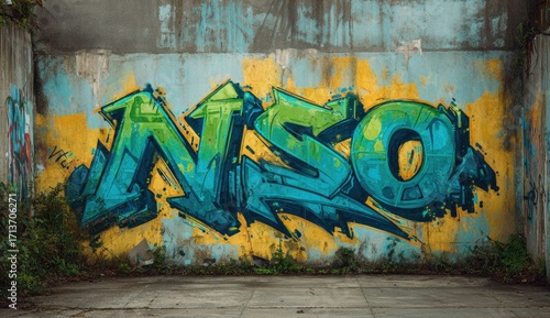 Graffiti art on a weathered concrete wall