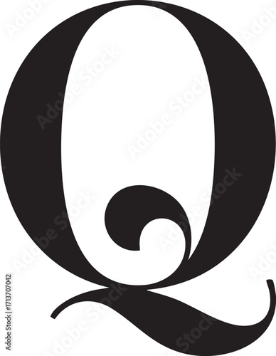 A Artistic stylized black letter Floral botanical alphabet "Q" with floral design showcasing elegance and creativity in typography,  Letter with plants and flowers. Vector lettering isolated appearanc