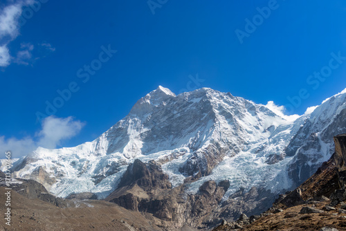 Landscape view of Makalu Peak and Glacial Slopes.