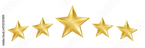 Five golden stars rating icon isolated on white background