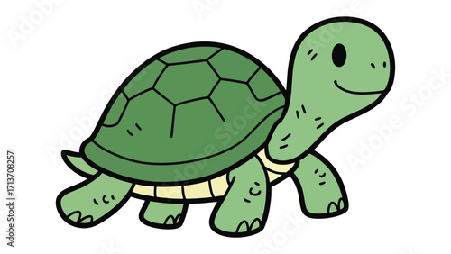 Cheerful Turtle: A vibrant and cartoonish depiction of a smiling turtle, designed with a clean and attractive look, ideal for illustrating themes of nature and wildlife.