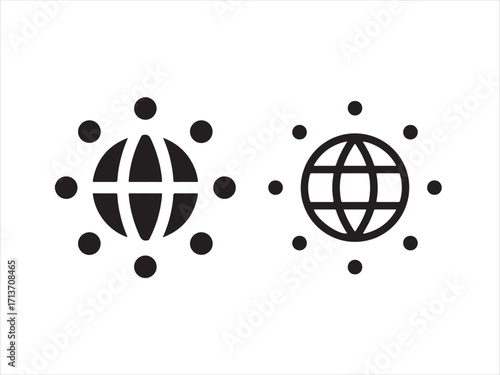 Globe icons showing different functions isolated on white background