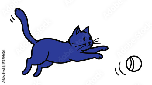 Cat chasing a ball: An animated, cheerful cat, rendered in clean lines and vibrant colors, chases a playfully bouncing ball, capturing the essence of innocent joy.