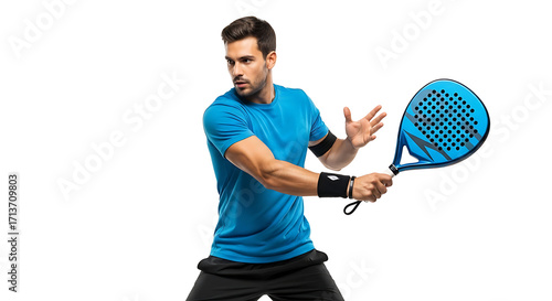Man playing padel sport isolated on white background