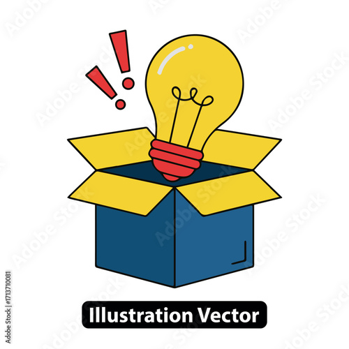 Creative Idea Unboxed An Illustration Featuring a Glowing Light Bulb Emerging From a Box