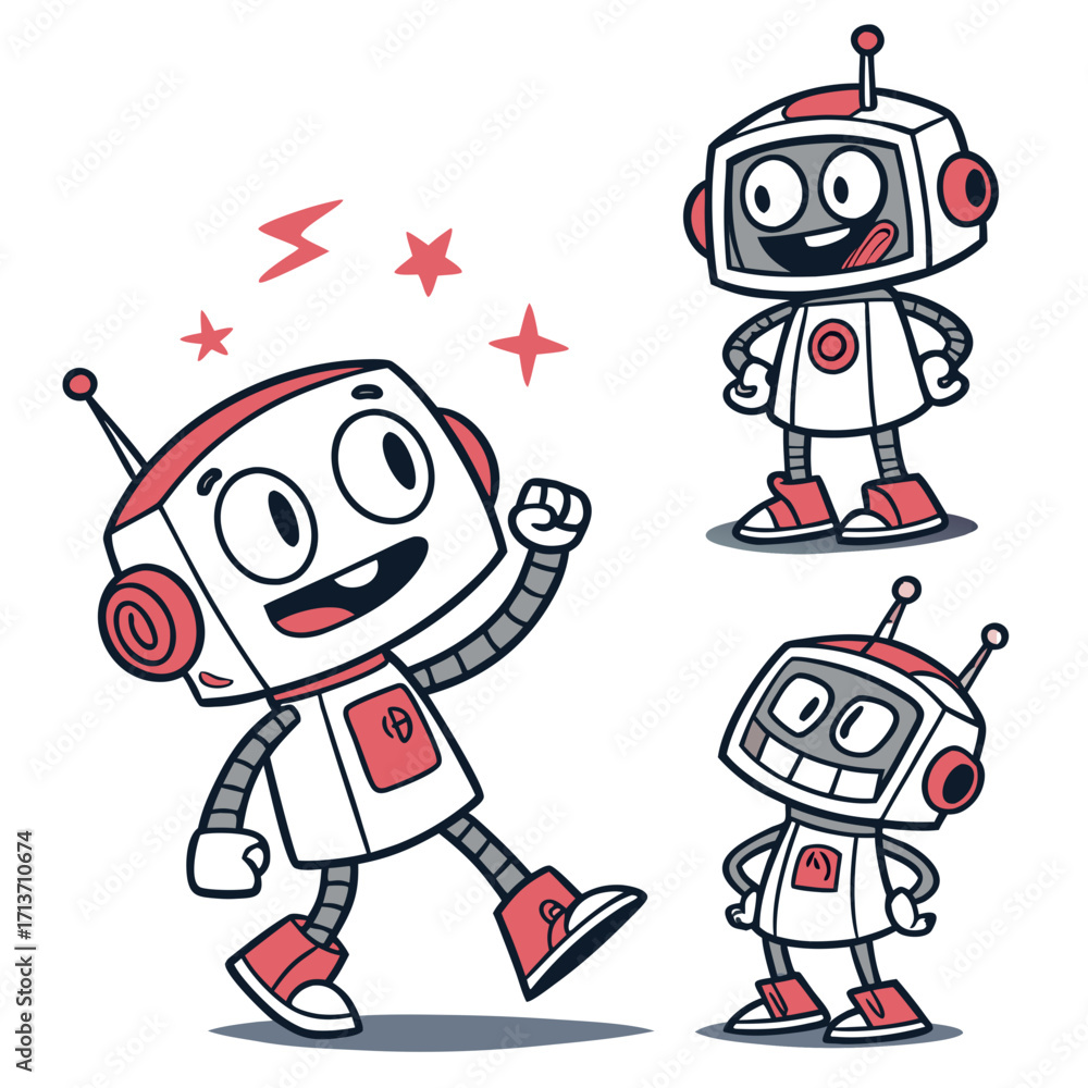 Fototapeta premium Cute Robot Mascot Set 1