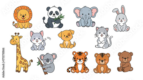 Adorable Zoo Animals: A collection of charming cartoon animals, each with its unique personality, showcasing a delightful array of cuddly creatures.