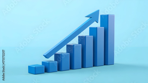 Blue 3d bar chart icon with upward arrow symbolizing growth and success Free Download Blue 3d bar chart icon with upward arrow symbolizing growth and success - GFXLoad