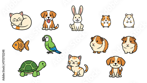 Cutest Pet Cartoon Collection: A charming collection of cartoon animals, offering a diverse representation of beloved pets in an adorable illustration. Perfect for adding a touch of joy and whimsy.