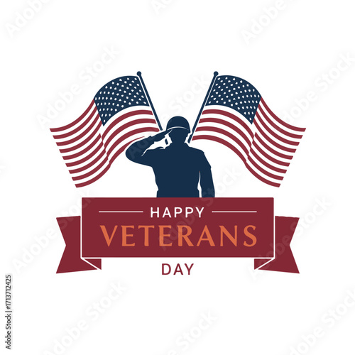 “Happy Veterans Day” artwork featuring the American flag as the backdrop, a silhouette of a saluting soldier, and a bold display of the message,