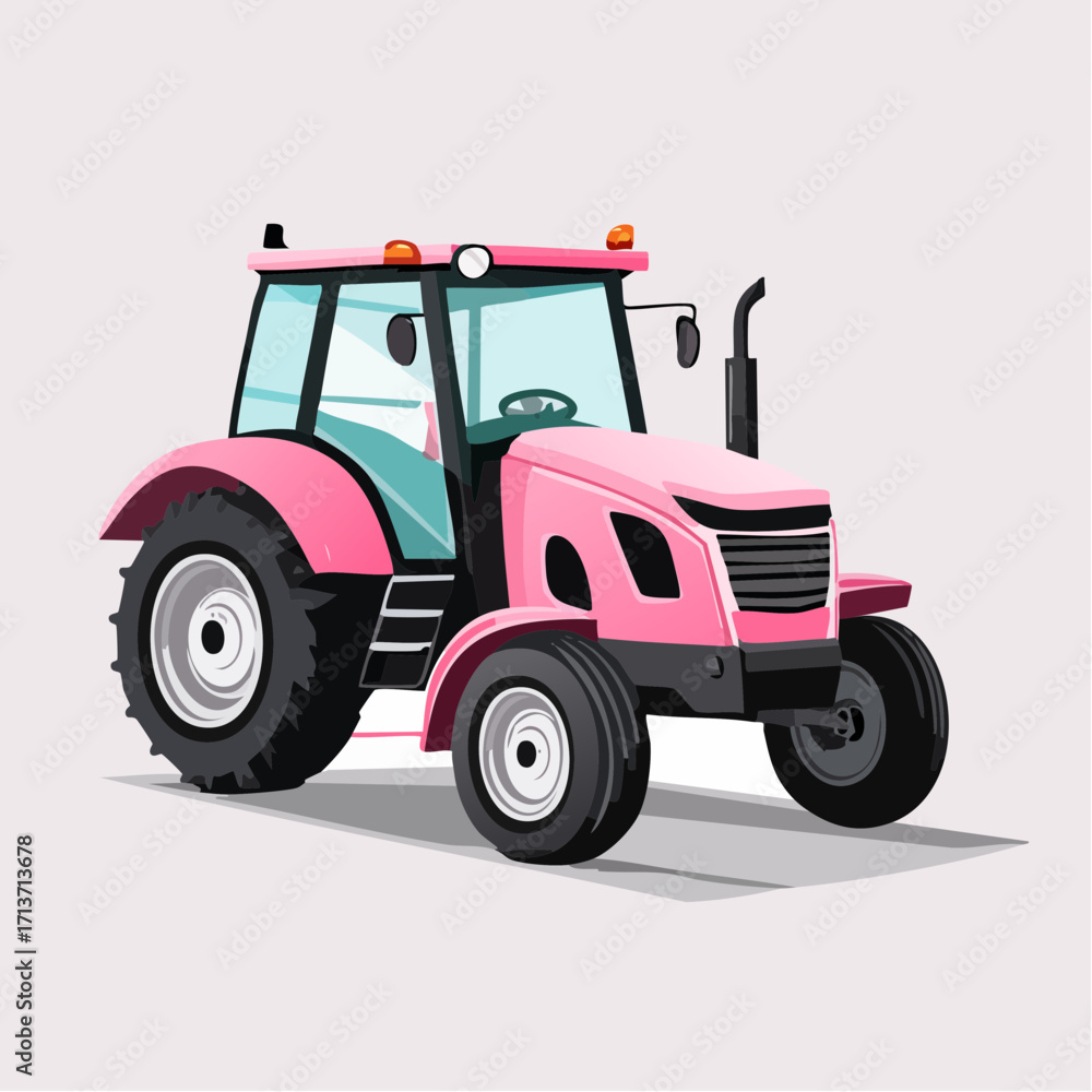 Naklejka premium Pink Tractor Isolated on White Background with Modern Farm Equipment Design