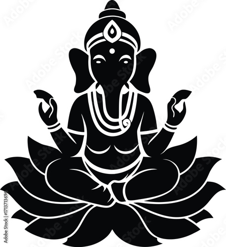 Lord ganesha seated on a lotus flower in a spiritual illustration