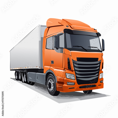 Orange semitruck transporting cargo on highway delivering goods with efficiency and speed in modern transportation industry.