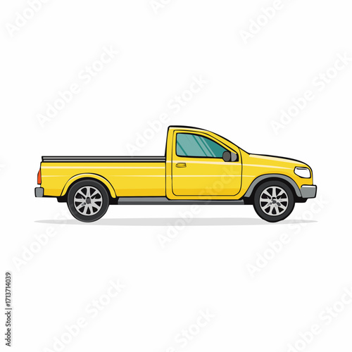 Yellow pickup truck driving on the road, showcasing its sleek design and utility, evoking a sense of freedom and adventure.