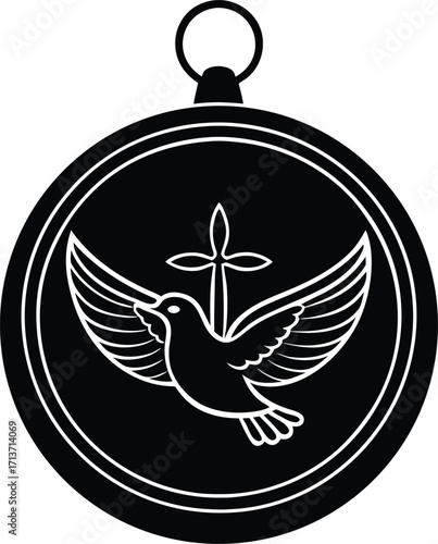 Engraved locket designs with cross and dove motifs