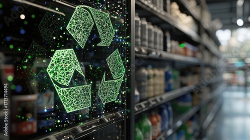 Green Recycling Symbol on Store Fridge Door