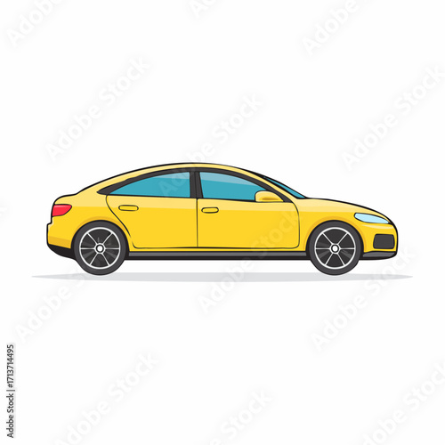 Yellow sedan parked on a white surface showcasing its sleek profile and modern aesthetic in a clean, minimalist style.