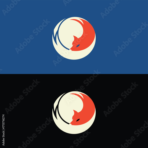 A stylized logo showcasing a fox curled up within a circle, rendered in a minimalist and modern design, evoking a sense of tranquility and cunning isolated on white background