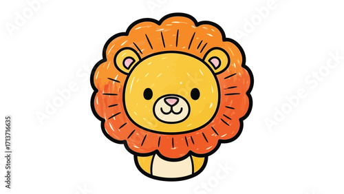 Playful Lion Illustration: A cheerful cartoon lion with a bright yellow body and a vibrant orange mane, embodies simplicity and charm. Capturing the essence of youthful, fun, friendly feel.
