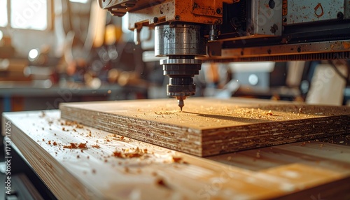 Woodworking Machine Carving Wood Plank.