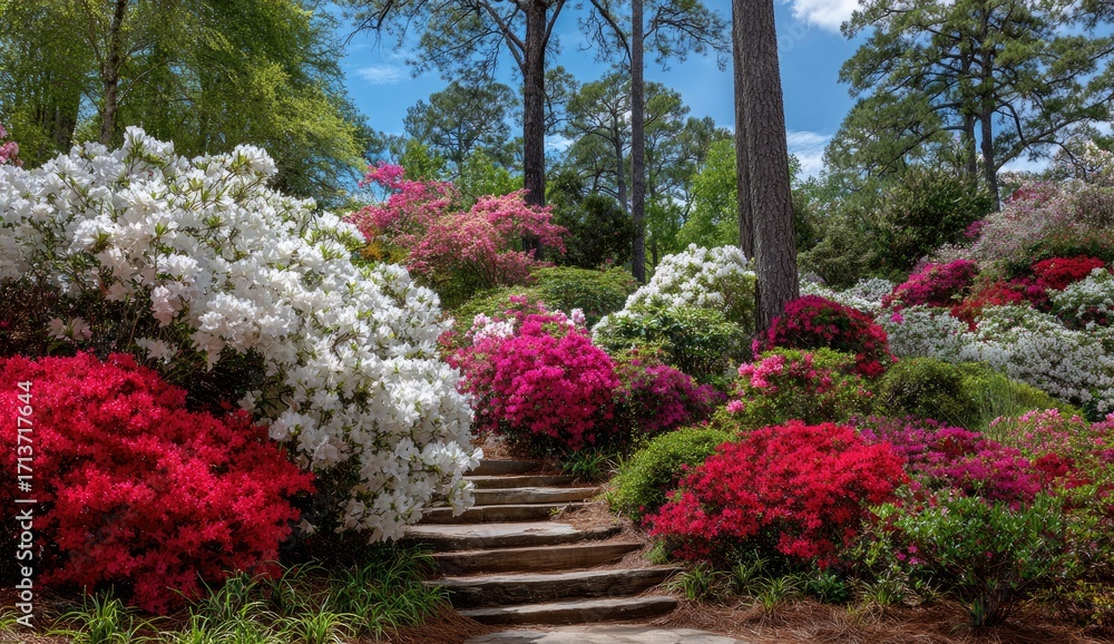 Fototapeta premium Flowering azalea garden path
