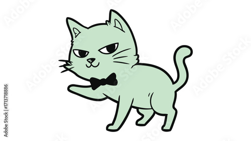 A Charming Cartoon Cat: A stylish cartoon cat with a playful bow tie and an adorable smirk strikes a pose, full of character and charm.