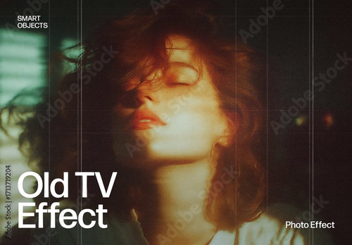 Retro CRT TV Photo Effect with Scanlines and Glitch Texture, Vintage VHS Look Template