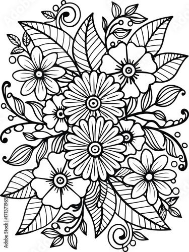 Flowers coloring pages for adults and kids 