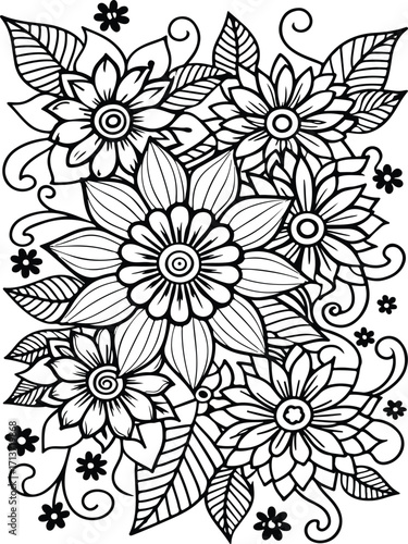 Flowers coloring pages for adults and kids 