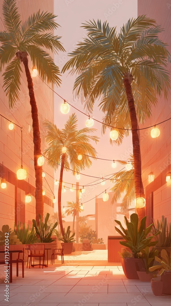 Fototapeta premium Evening Glow in a Tropical Paradise