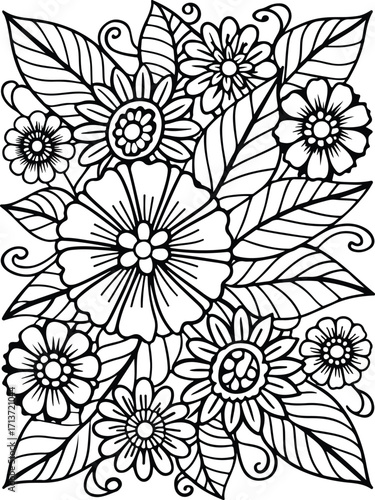 Flowers coloring pages for adults and kids 