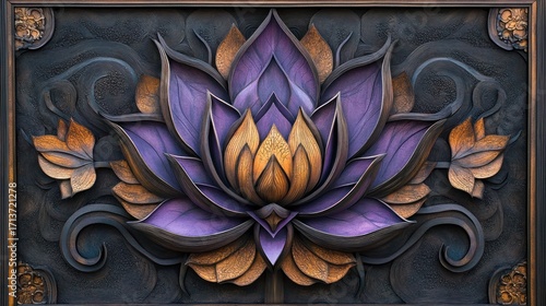 Ornamental carved lotus flower panel design