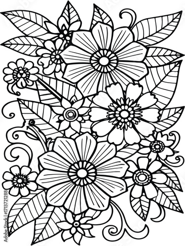Flowers coloring pages for adults and kids 