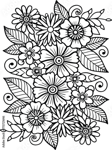 Flowers coloring pages for adults and kids 