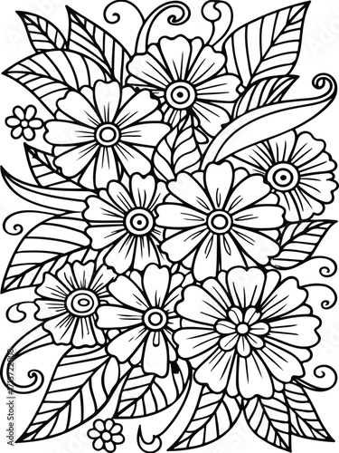 Flowers coloring pages for adults and kids 
