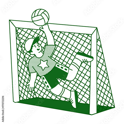 illustration Hand drawn style illustration showing a handball player 